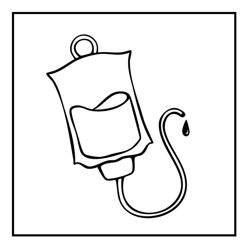 Ein Beutel mit Infusionslösung und Schlauch